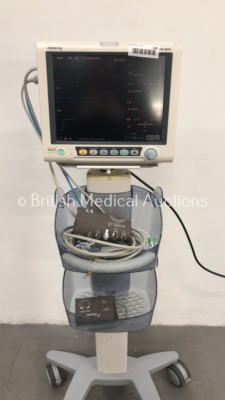 Mindray iPM-9800 Patient Monitor on Stand with SPO2, T1, T2, ECG and NIBP Options, SPO2 Finger Sensor, BP Hose and Cuff (Powers Up) *S/N DM-0C004135* - 2