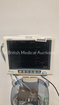 Mindray iPM-9800 Patient Monitor on Stand with SPO2, T1, T2, ECG and NIBP Options, SPO2 Finger Sensor, BP Hose and Cuff (Powers Up) *S/N DM-0C004135* - 4