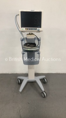 Mindray iPM-9800 Patient Monitor on Stand with SPO2, T1, T2, ECG and NIBP Options, SPO2 Finger Sensor, BP Hose and Cuff (Powers Up - Missing 1 x Wheel
