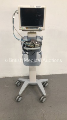 Mindray iPM-9800 Patient Monitor on Stand with SPO2, T1, T2, ECG and NIBP Options, SPO2 Finger Sensor, BP Hose and Cuff (Powers Up - Small Crack on Ca
