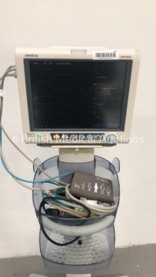 Mindray iPM-9800 Patient Monitor on Stand with SPO2, T1, T2, ECG and NIBP Options, SPO2 Finger Sensor, BP Hose and Cuff (Powers Up - Small Crack on Ca - 2