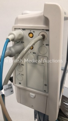 Mindray iPM-9800 Patient Monitor on Stand with SPO2, T1, T2, ECG and NIBP Options, SPO2 Finger Sensor, BP Hose and Cuff (Powers Up - Small Crack on Ca - 3