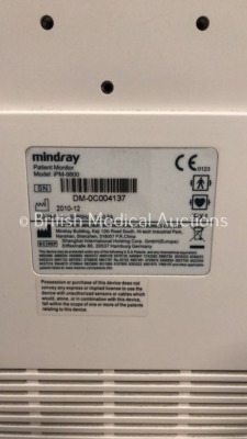 Mindray iPM-9800 Patient Monitor on Stand with SPO2, T1, T2, ECG and NIBP Options, SPO2 Finger Sensor, BP Hose and Cuff (Powers Up - Small Crack on Ca - 4