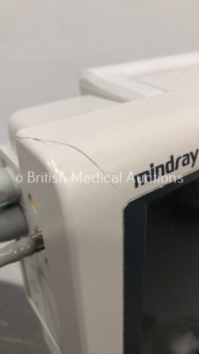 Mindray iPM-9800 Patient Monitor on Stand with SPO2, T1, T2, ECG and NIBP Options, SPO2 Finger Sensor, BP Hose and Cuff (Powers Up - Small Crack on Ca - 5