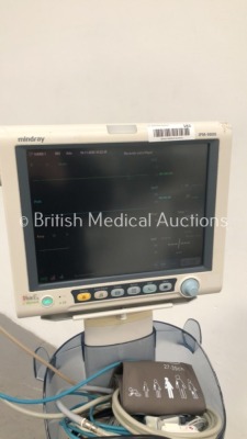 Mindray iPM-9800 Patient Monitor on Stand with SPO2, T1, T2, ECG and NIBP Options, SPO2 Finger Sensor, BP Hose and Cuff (Powers Up - Small Crack on Ca - 6