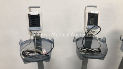 2 x Datascope Duo Patient Monitors on Stands with SPO2 Finger Sensors and 2 x BP Hoses and Cuffs and 2 x Datascope Accutorr Plus Patient Monitors with - 2