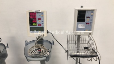 2 x Datascope Duo Patient Monitors on Stands with SPO2 Finger Sensors and 2 x BP Hoses and Cuffs and 2 x Datascope Accutorr Plus Patient Monitors with - 3