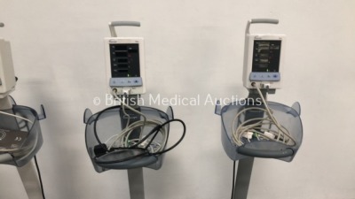 4 x Datascope Duo Patient Monitors on Stands with SPO2 Finger Sensor and BP Hoses (All Power Up) *S/N MD06514-I7 / MD16889-K2 / MD01160-K4 / MD06692-J - 3