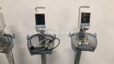 4 x Datascope Duo Patient Monitors on Stands with SPO2 Finger Sensor and BP Hoses (All Power Up) *S/N MD06514-I7 / MD16889-K2 / MD01160-K4 / MD06692-J - 4