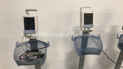 4 x Datascope Duo Patient Monitors on Stands with 3 x SPO2 Finger Sensor and 3 x BP Hoses (All Power Up) *S/N MD01988-A5 / MD02159-B5 / MD06532-I7 / M - 2
