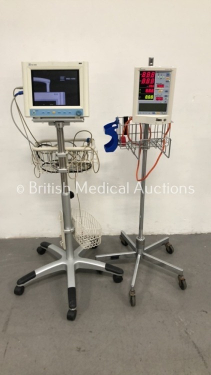 1 x Datascope Accutorr Plus Patient Monitor on Stand and 1 x Mindray MEC-1000 Patient Monitor on Stand T1,ECG,NIBP and SpO2 Options with 1 x 3-Lead EC