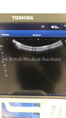 Toshiba Aplio 500 Flat Screen Ultrasound Scanner Model TUS-A500 Software Version V3.00*R002 with 3 x Transducers/Probes (1 x PVT-375BT * Mfd 2013 *,1 - 9