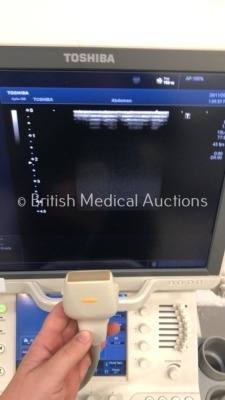 Toshiba Aplio 500 Flat Screen Ultrasound Scanner Model TUS-A500 Software Version V3.00*R002 with 3 x Transducers/Probes (1 x PVT-375BT * Mfd 2013 *,1 - 14