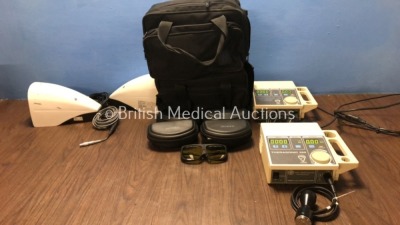 Mixed Lot Including 2 x Angiodynamics IP67 Footswitches, 4 x Diomed Laser Safety Glasses, 1 x EMS Therasonic 350 Ultrasound Treatment Unit with Probe