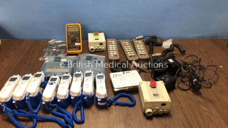 Mixed Lot Including 8 x Covidien Genius 2 Thermometers with Base Units (5 Power Up, 3 No Power, 1 Damaged-See Photo) 3 x Bed Controllers, 3 x Ohmeda M