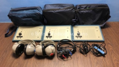 Job Lot of 3 x Madsen Electronics Micromate 304 Screening Audiometers (All Power Up) with 3 x Audiocups and 2 x Finger Triggers