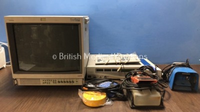 Mixed Lot Including 1 x Sony Trinitron PVM-20M2MDE Monitor (No Power) 1 x Fujinon DK-402E Keyboard, 1 x Valleylab Footswitch, 1 x Ambu Footswitch, 1 x