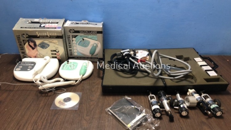 Mixed Lot Including 2 x Salon Laser Hair Removal Systems with 2 x AC Power Supplies and 2 x Keys (Both Power Up) 1 x Spembly Medical PCG 12R Cryosurgi