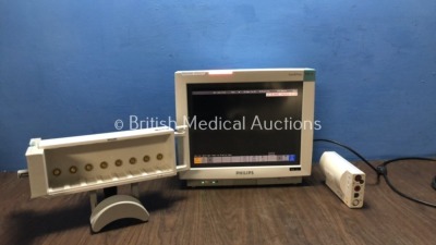 1 x Philips IntelliVue MP70 Touch Screen Monitor with 1 x Philips M8048A Module Rack and 1 x Philips M3001A Module Including ECG, Press, Temp, SpO2 an