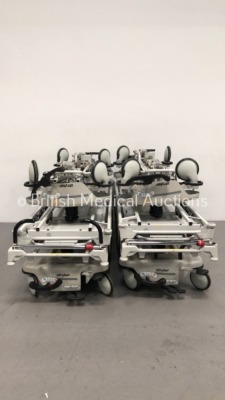 4 x Stryker Transport Hydraulic Patient Trolleys (Hydraulics Tested Working) * SN 0904 033593 / 0904 033547 / 0904 033591 / 0904 033597 *