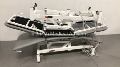 2 x Medi-Plinth 3-Way Electric Patient Examination Couches with Controllers (Both Power Up)