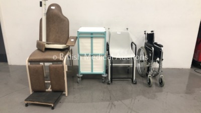 Mixed Lot Including 1 x Bristol Maid Crash Trolley,1 x Manual Wheelchair, 1 x SECA Standing Weighing Scales, 1 x Seca Seated Weighing Scales and 1 x E