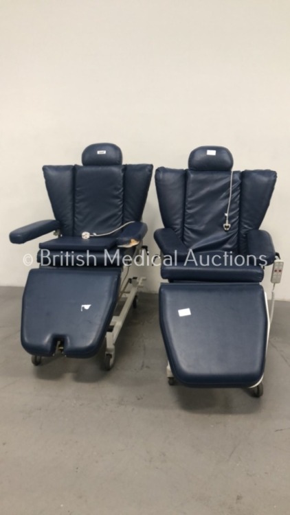 2 x Gardhen Bilance Stephen Electric Dialysis/Therapy/ Examination Chairs with Controllers (Both Power Up-Damage to Arm Chair)