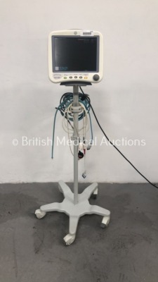 GE Dash 4000 Patient Monitor with BP1,BP2,SpO2,Temp/CO,NBP and ECG Options on Stand with BP Hose and SpO2 Finger Sensor (Powers Up)