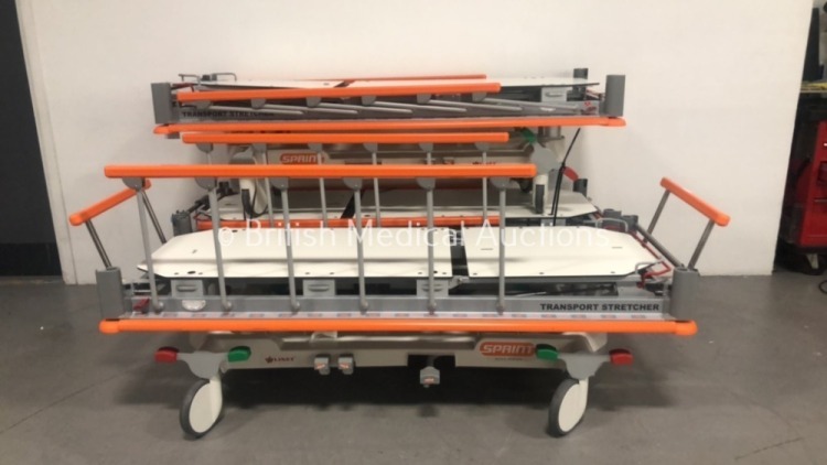 3 x Linet Spirit Divan Design Hydraulic Transport Stretcher/Trolleys * In Excellent Condition * (Hydraulics Tested Working)