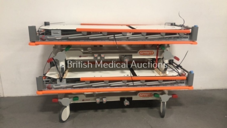 2 x Linet Spirit Divan Design Hydraulic Transport Stretcher/Trolleys * In Excellent Condition * (Hydraulics Tested Working)