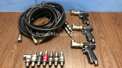 3 x DeSoutter MPX-500 Handpieces with 7 x Attachments and 3 x Hoses