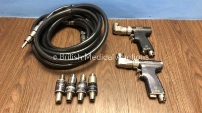 2 x DeSoutter MPX-500 Handpieces with 6 x Attachments and 2 x Hoses