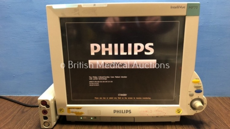 Philips IntelliVue MP70 Touch Screen Patient Monitor Software Version H.15.45 *Mfd 2008-09*(Powers Up) with 1 x M3001A Module *Mfd 2011-02* (Damaged C