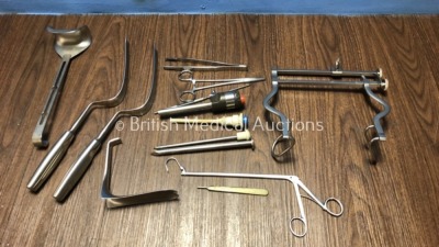 Job Lot of Various Surgical Instruments Including a Balfour Retractor and 1 x R.Wolf 8923.014 Trocar Sleeve with Punch