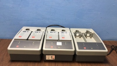 3 x Physio Control Station Li-ion Chargers with 4 x Physio Control Li-ion Rechargeable Batteries (All Power Up) *LP15S02483 / LP15S00224 / LP15S00312*