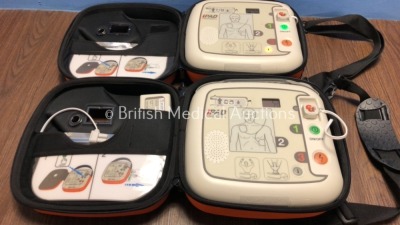 2 x CU Medical Systems Inc iPAD Intelligent Public Access Defibrillators with Batteries in Carry Cases *Mfd 2014* (Both Power Up)