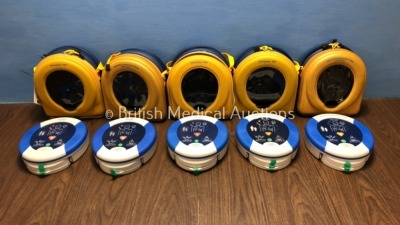 5 x HeartSine Samaritan PAD SAM500P Defibrillators in Cases (All Power Up with Stock Power Supplies - Not Included)