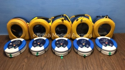 5 x HeartSine Samaritan PAD SAM500P Defibrillators in Cases (All Power Up with Stock Power Supplies - Not Included)