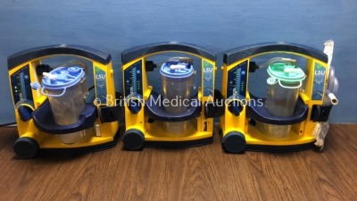 3 x Laerdal LSU Suction Units with 3 x Suction Cups and 3 x Lids (All Power Up) *78021069196 / 78071070390 / 78090957264*