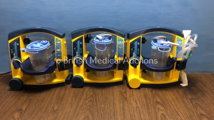 3 x Laerdal LSU Suction Units with 3 x Suction Cups and 3 x Lids (All Power Up) *78061577027 / 78381077339 / 78081070665*