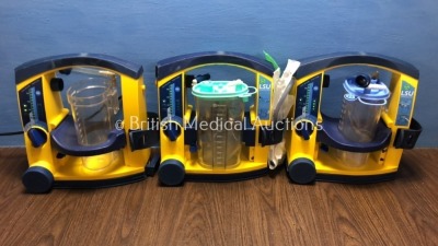 3 x Laerdal LSU Suction Units with 3 x Suction Cups and 2 x Lids (All Power Up - Slight Damage to Casing - See Photo) *78090957318 / 78271469777 / 782