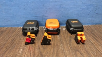 3 x Emma Ref 606100 Emergency Capnometers in Cases (All Power Up) *140518 / 141136 / 108125*