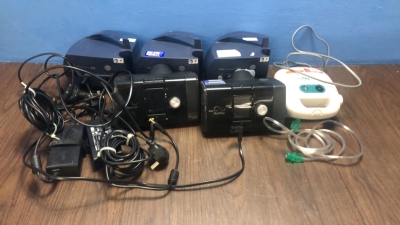 Mixed Lot Including 2 x ResMed Airsense AutoSet 10 CPAP Units with 2 x AC Power Supplies (1 Powers Up. 1 No Power Due to Damaged Power Port-See Photo)