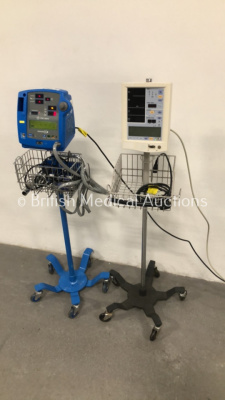 1 x Datascope Accutorr Plus Patient Monitor on Stand (No Power) and 1 x GE Dinamap Pro 400 Vital Signs Monitor on Stand (Powers Up)