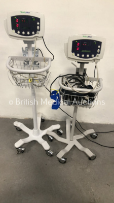 2 x Welch Allyn 53N00 Patient Monitors on Stands (Both Power Up)