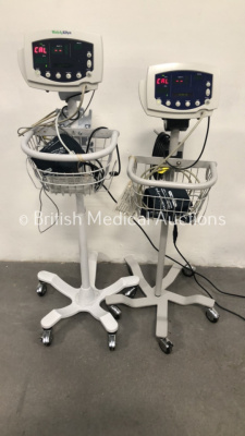 2 x Welch Allyn 53N00 Patient Monitors on Stands (Both Power Up)