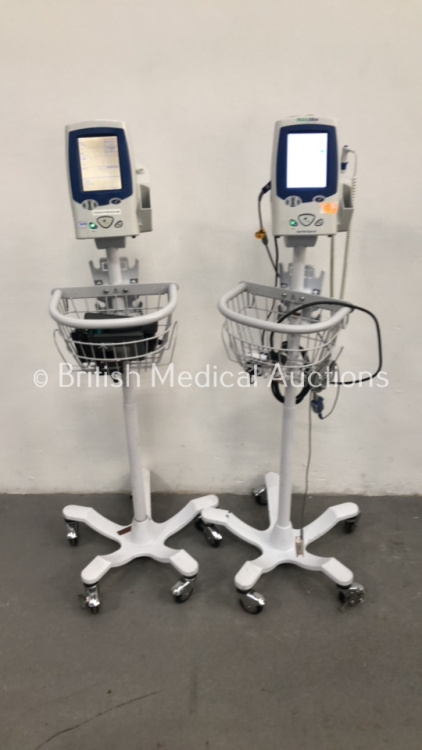 2 x Welch Allyn Vital Signs LXi Monitors on Stands (All Power Up)