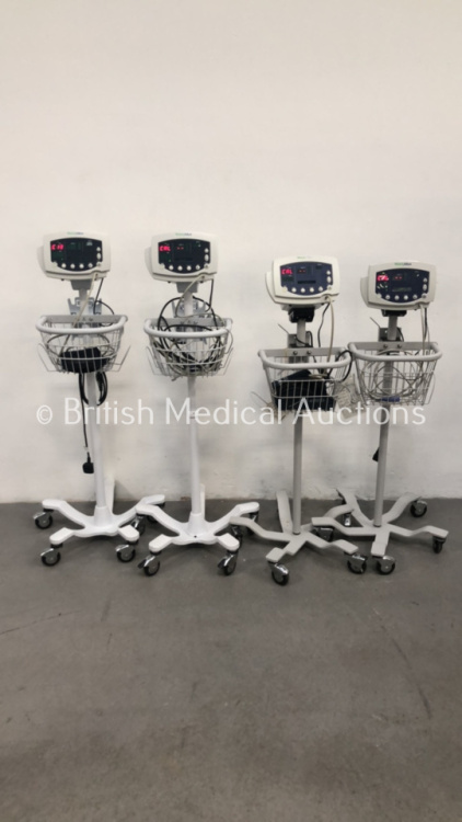 4 x Welch Allyn 53N00 Vital Signs Monitors on Stands with Selection of Leads (All Power Up)