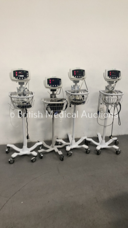 4 x Welch Allyn 53N00 Vital Signs Monitors on Stands with Cables (All Power Up)