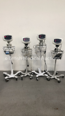 4 x Welch Allyn 53N00 Vital Signs Monitors on Stands with Cables (All Power Up)